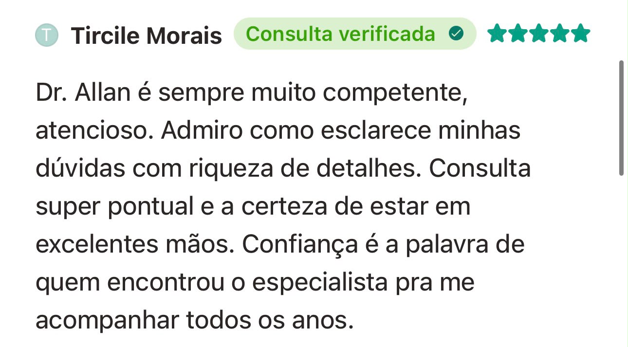 Depoimento de paciente sobre o Dr. Alan Antunes no Doctoralia